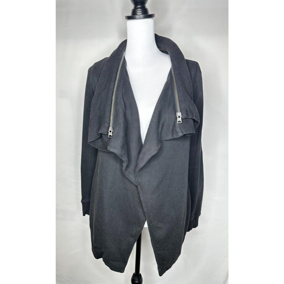 All Saints Dahlia Sweat Drape Front Cardigan Zip Sz Small Black Asymmetrical - Picture 2 of 11